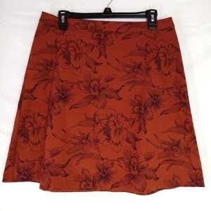 Margaret M Skirt Size M Rust Orange Black Floral Outline A Line Stretch Pull On